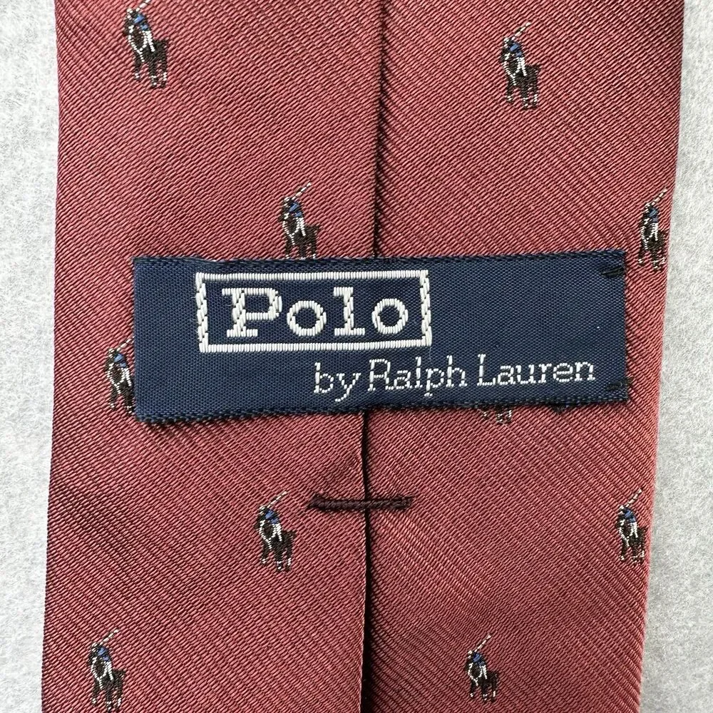 Polo Ralph Lauren Tie 100% Silk Made By Hand In USA Crimson‎ Pony All Over VTG